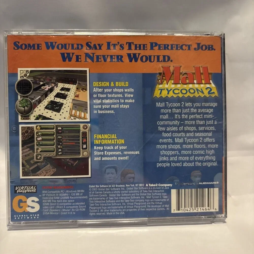 Mall Tycoon 2 PC CD ROM Computer Sim Video Game Rated E 2004